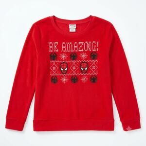 Spiderman Plush Knit Fair Isle Holiday Sweater Red Christmas Cozy Womens Large